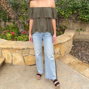 Jungle green off the shoulder top